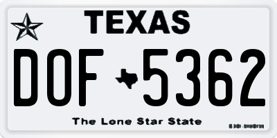 TX license plate DOF5362
