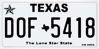 TX license plate DOF5418