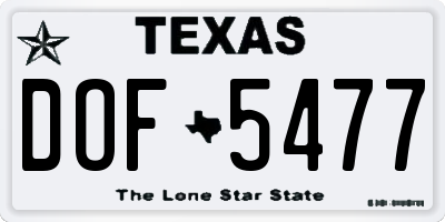 TX license plate DOF5477