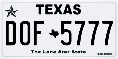 TX license plate DOF5777
