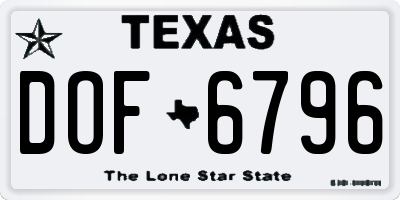 TX license plate DOF6796