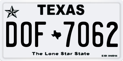 TX license plate DOF7062