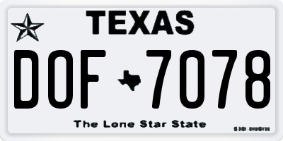 TX license plate DOF7078