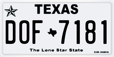 TX license plate DOF7181