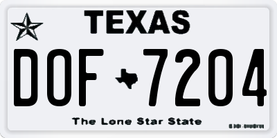 TX license plate DOF7204