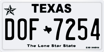 TX license plate DOF7254