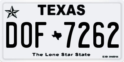 TX license plate DOF7262