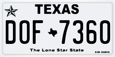 TX license plate DOF7360