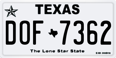 TX license plate DOF7362