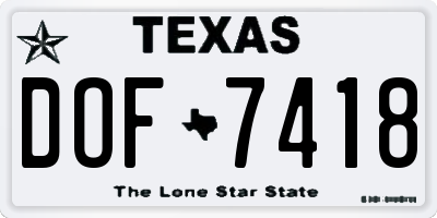 TX license plate DOF7418