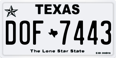 TX license plate DOF7443