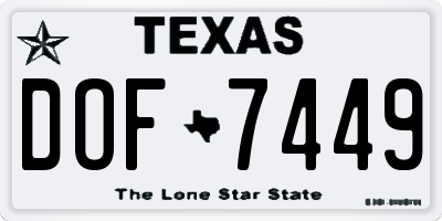 TX license plate DOF7449