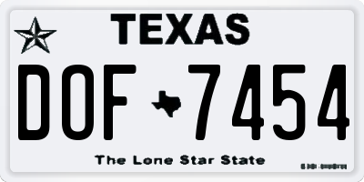 TX license plate DOF7454