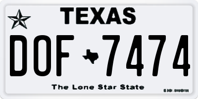TX license plate DOF7474
