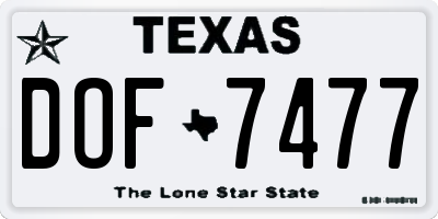 TX license plate DOF7477