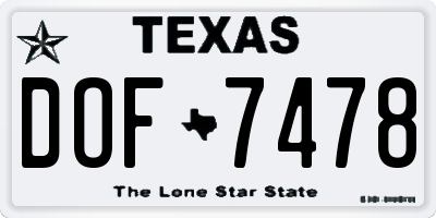 TX license plate DOF7478