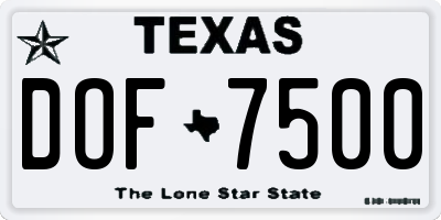 TX license plate DOF7500