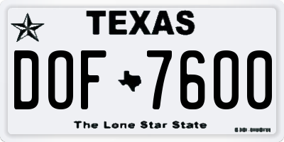 TX license plate DOF7600