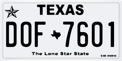 TX license plate DOF7601