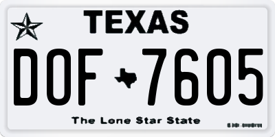TX license plate DOF7605