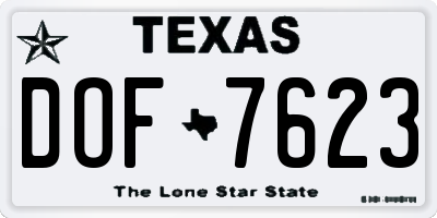 TX license plate DOF7623