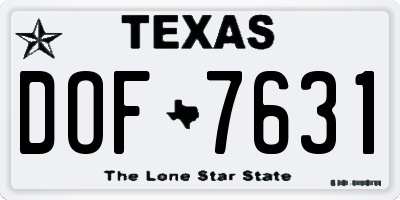TX license plate DOF7631