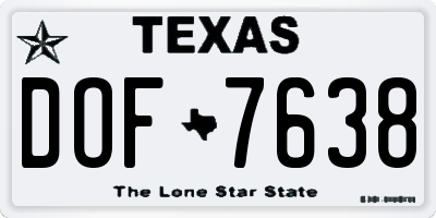 TX license plate DOF7638