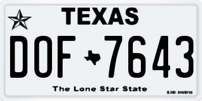 TX license plate DOF7643