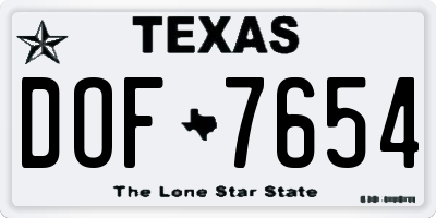 TX license plate DOF7654