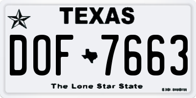 TX license plate DOF7663