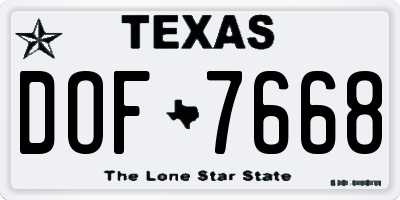 TX license plate DOF7668
