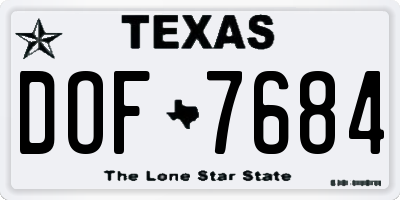 TX license plate DOF7684