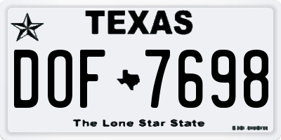 TX license plate DOF7698