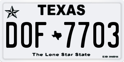 TX license plate DOF7703