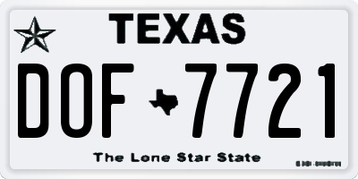 TX license plate DOF7721