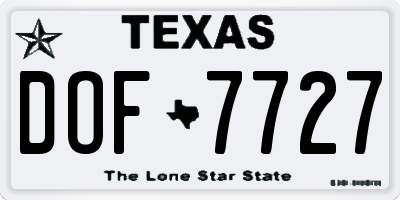 TX license plate DOF7727