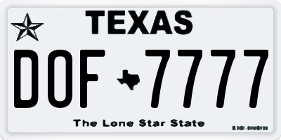 TX license plate DOF7777