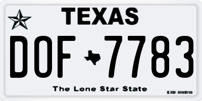 TX license plate DOF7783