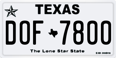 TX license plate DOF7800