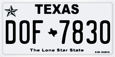 TX license plate DOF7830
