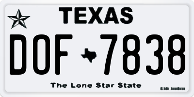 TX license plate DOF7838
