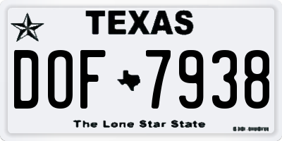 TX license plate DOF7938