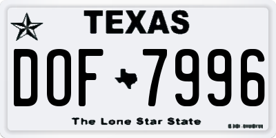 TX license plate DOF7996
