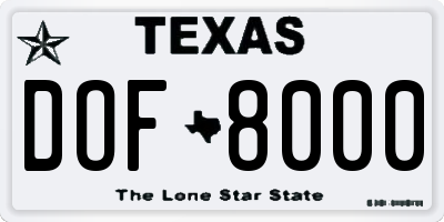 TX license plate DOF8000