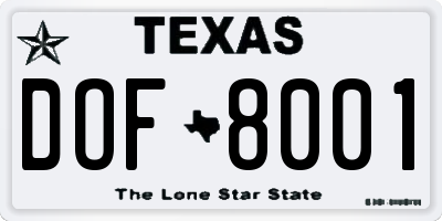 TX license plate DOF8001