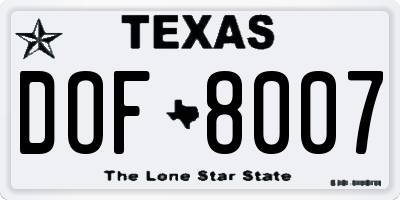 TX license plate DOF8007