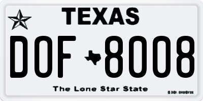 TX license plate DOF8008