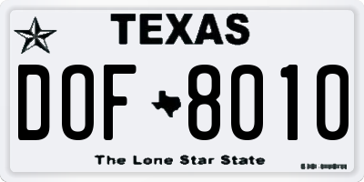 TX license plate DOF8010
