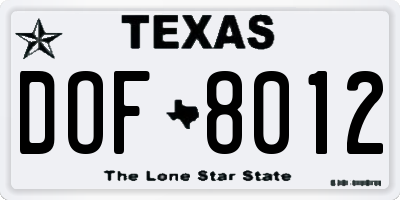 TX license plate DOF8012