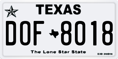 TX license plate DOF8018